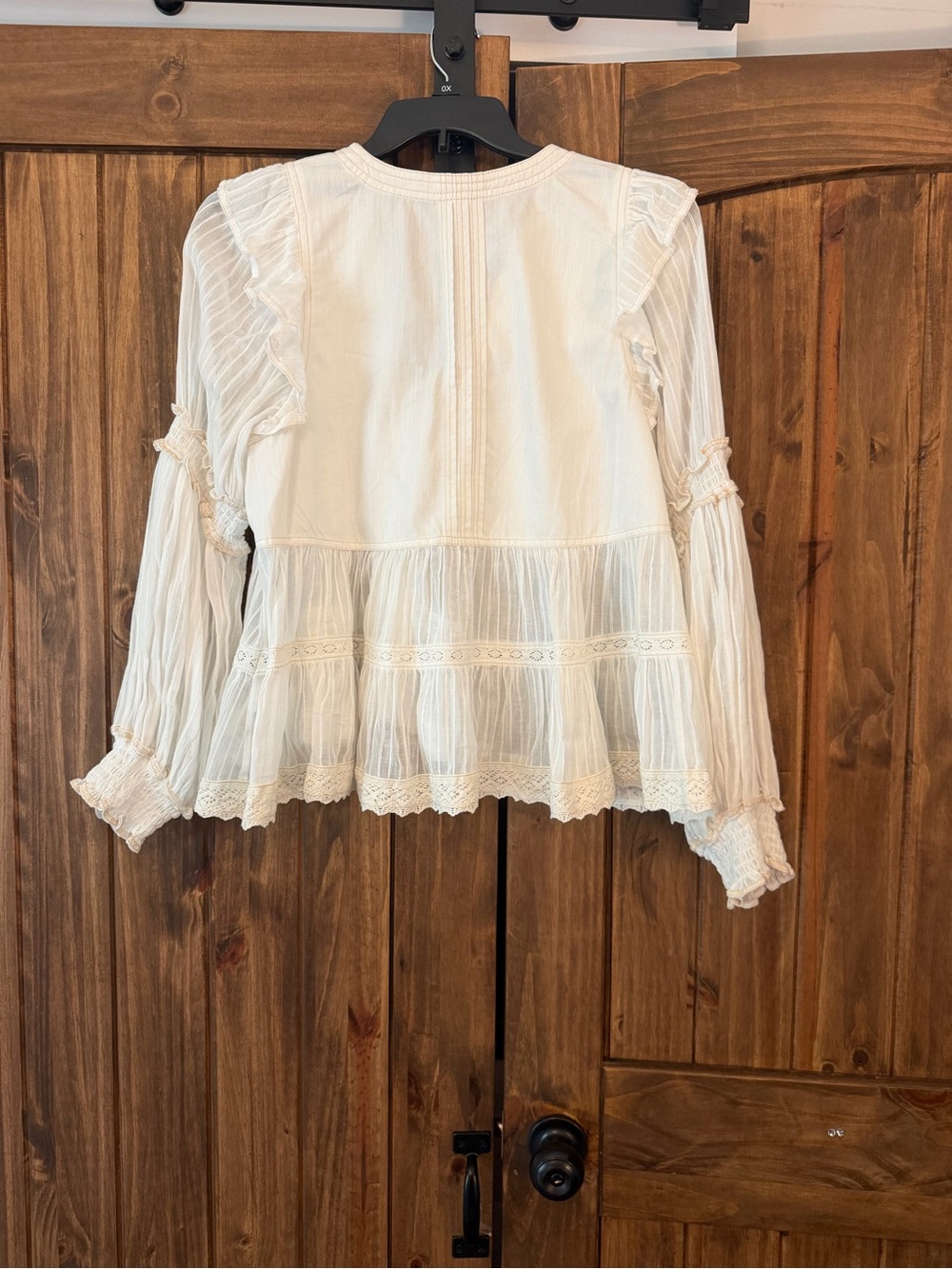 Pilcro Cream Lace-Trim Button Cardigan Blouse - Picture 5 of 9